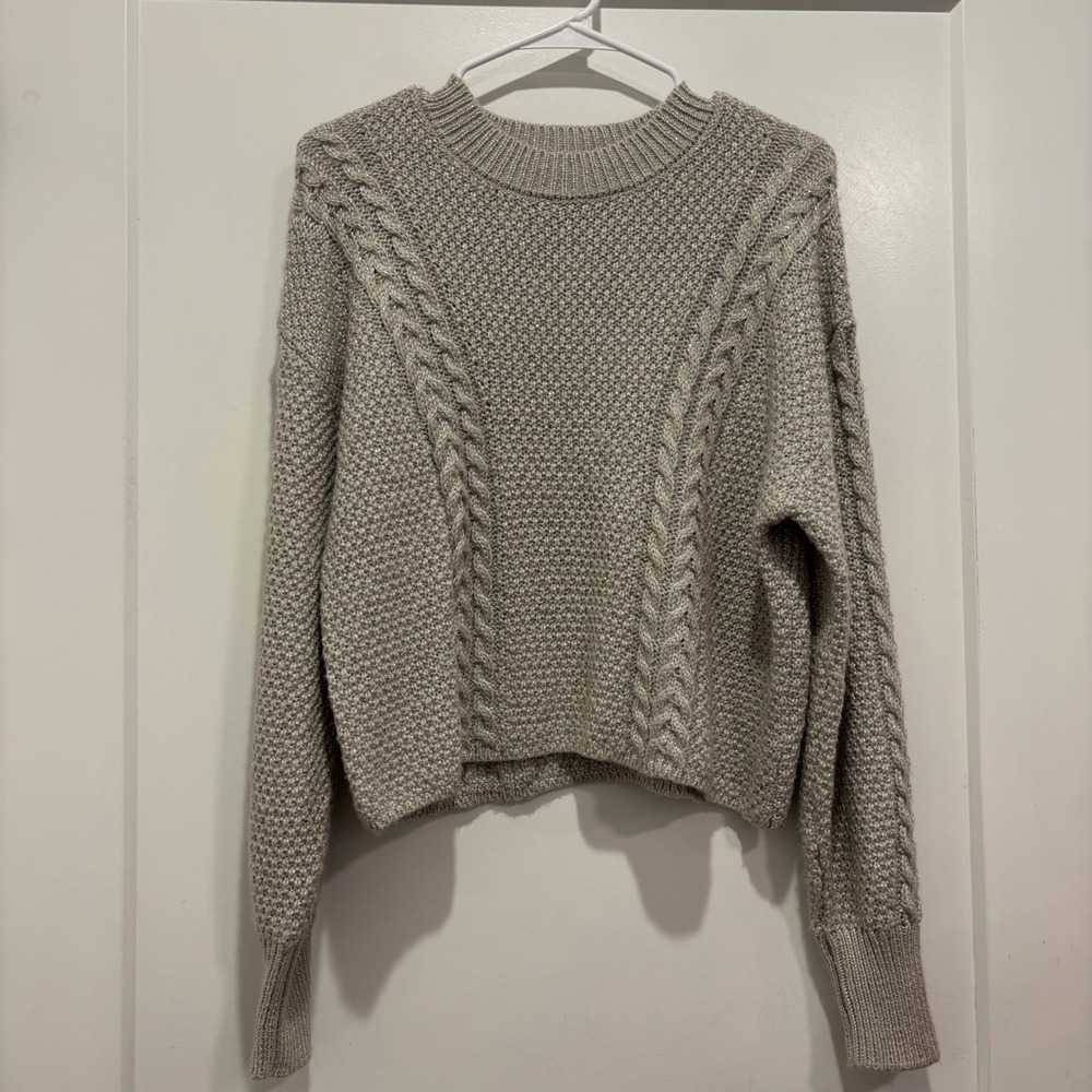 Z Supply Silver Metallic Cable Knit Sweater ZW234299 Womens Small Pullover